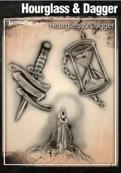 Wiser's Airbrush TattooPro Stencil - Hourglass & Dagger