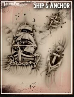 Wiser's Airbrush TattooPro Stencil - Ship And Anchor