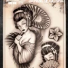 Wiser's Airbrush TattooPro Stencil – Big Ink - Japanese Geisha -Superstar Verkoop wiser s airbrush tattoopro stencil big ink japanese geisha