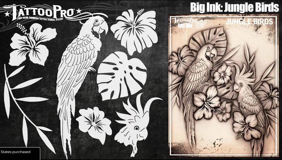 Wiser's Airbrush TattooPro Stencil – Big Ink - Jungle Birds 4 Wiser's Airbrush TattooPro Stencil – Big Ink - Jungle Birds - Image 2