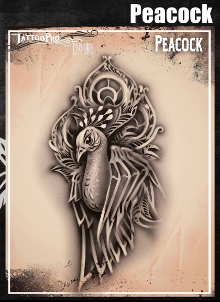 Wiser's Airbrush TattooPro Stencil – Peacock 3 Wiser's Airbrush TattooPro Stencil – Peacock